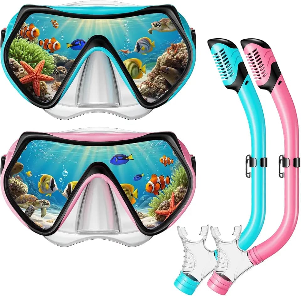 Snorkel Mask Set, Dry-Top Snorkel Set Scuba Diving Mask, 180° Panoramic Wide View, Professional Breathing Freely Snorkeling Gear Kit with Nose Cover for Snorkeling Swimming, Travel
