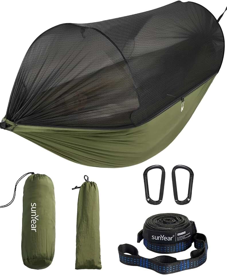 Sunyear Camping Hammock with Spacious Net, Single/Double,Outdoor&Indoor