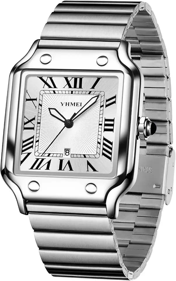 Unisex Classic Square Roman Numerals Analog Quartz Watches 30M Waterproof