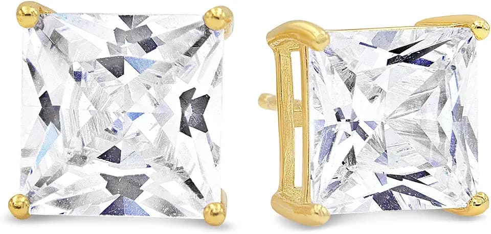 KEZEF Sterling Silver Stud Earrings for Women & Men - 4-Prong Setting Cubic Zirconia Earrings Studs - Premium CZ S925 Hypoallergenic - Available in 14K White and Yellow Gold, Rose Gold - 3mm to 9mm