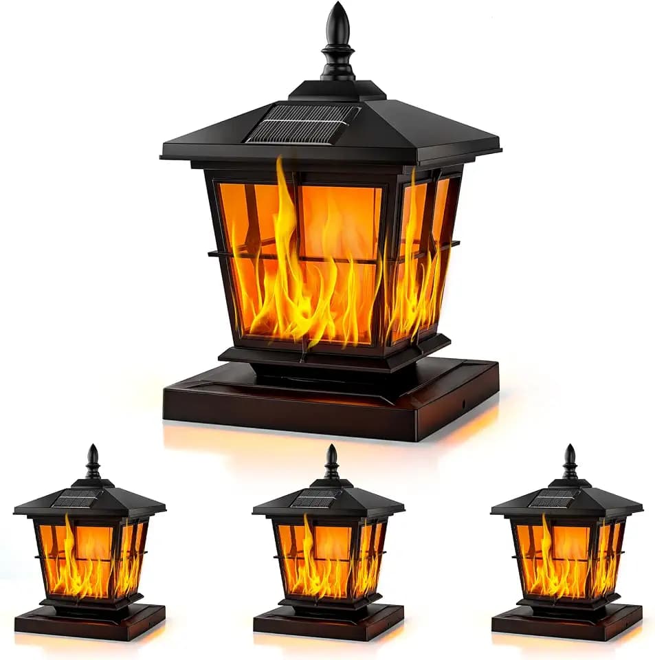JOFIOS Solar Post Cap Light 4pack,Flame Light,fit 4x4/5x5 Deck Fence Post