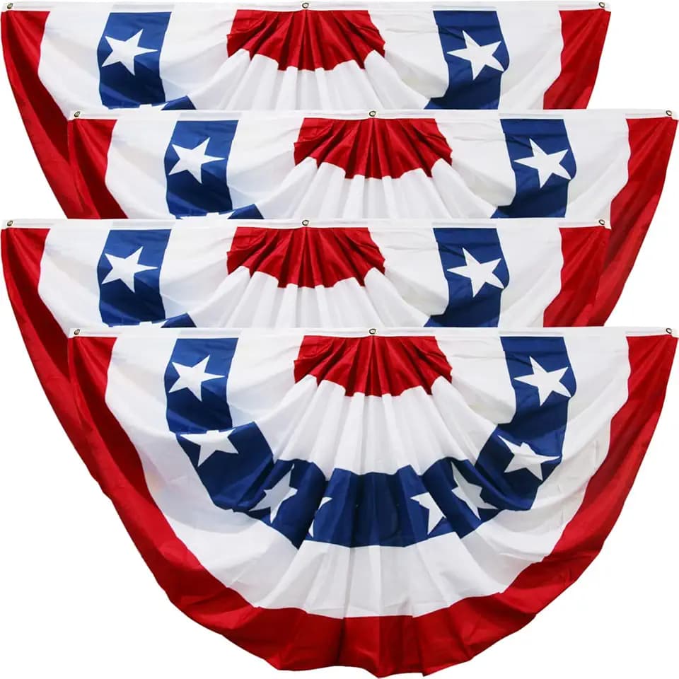 HOOSUN 4 Pack Flag Bunting for Outside,Patriotic 4th of July Decorations,2x4 FT Patriotic Bunting Flags Memorial Day Decor,Red White and Blue Pleated Fan Flag,Flags Banners for Porch