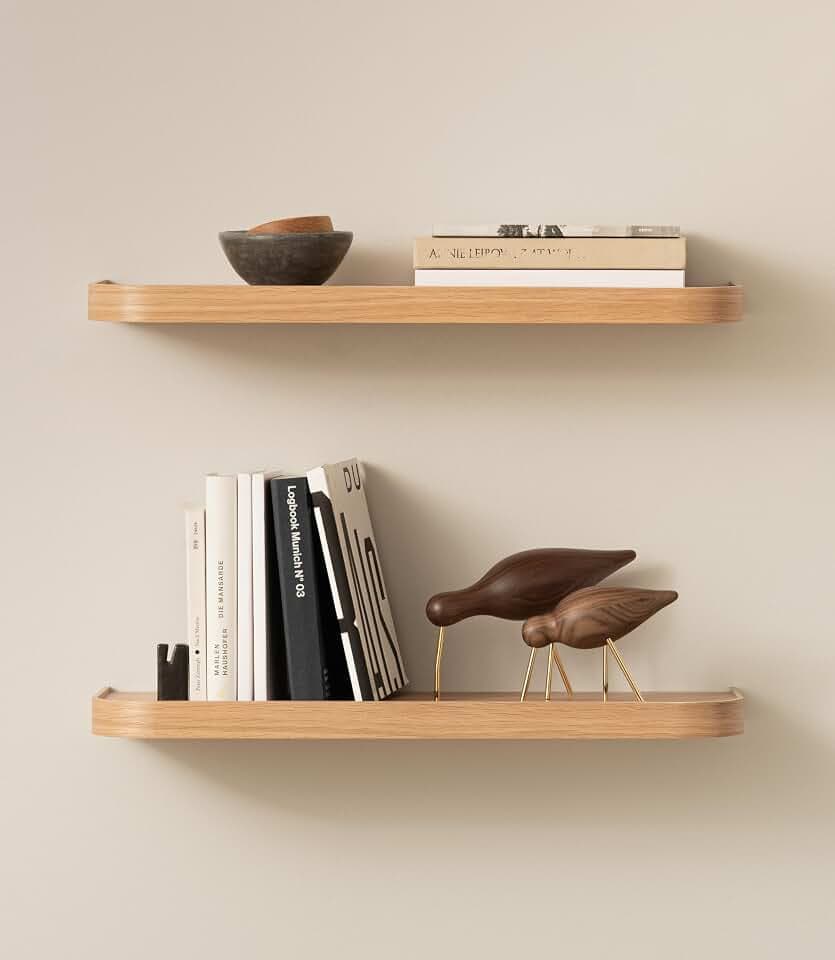 Kazai. Wandregal-Set 'Toke' | 2 Hängeregale in Echtholz-Veneer | Schwebendes Holzregal als Bücherregal, Wanddeko und Ablage für Bad, Wohnzimmer, Küche, Schlafzimmer | Eiche
