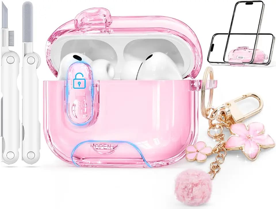 for AirPods Pro 3 Case 2025 with Safety Lock,Clear Pink
