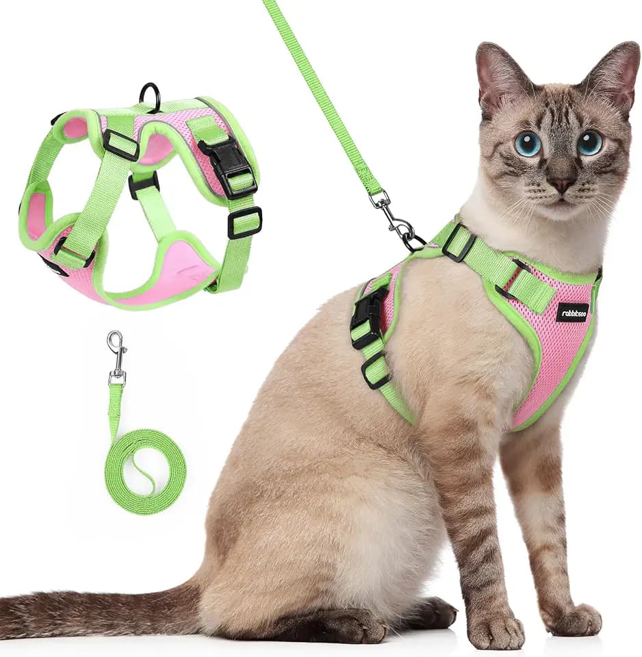 rabbitgoo Cat Harness and Leash Set, Escape Proof, Pink & Light Green