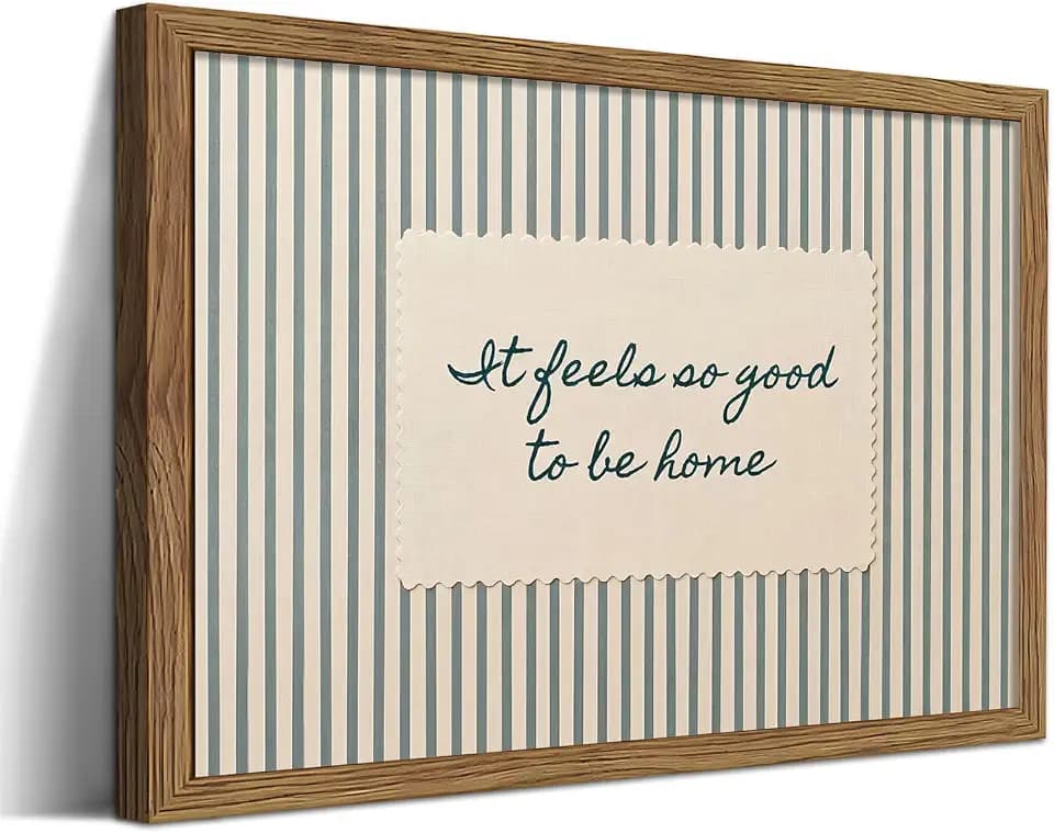 Framed Vintage Inspiring Canvas Wall Art, It Feels So Good to Be Home Canvas Print, Minimalist Striped Typography Artwork, Cozy Modern Wall Decor for Living Room Bedroom Entryway 12x16in