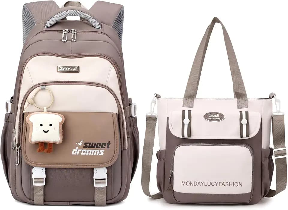 Amythe Schulrucksack Set für Mädchen der 3. bis 7. Klasse, 36L, Braun