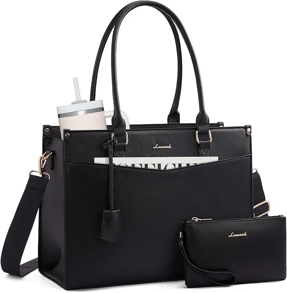 LOVEVOOK Laptop Bag for Women, Waterproof Tote Purse with Clutch for Work