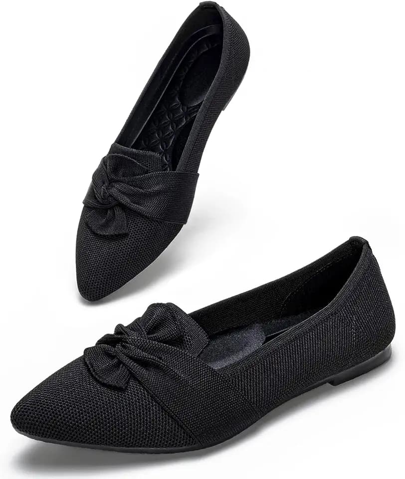 HONHOLD Women's Pointed Toe Flats Breathable Knit Ballet Flats with Arch Support Comfortable Dressy Slip On Shoes for Work Office Lightweight Washable Walking