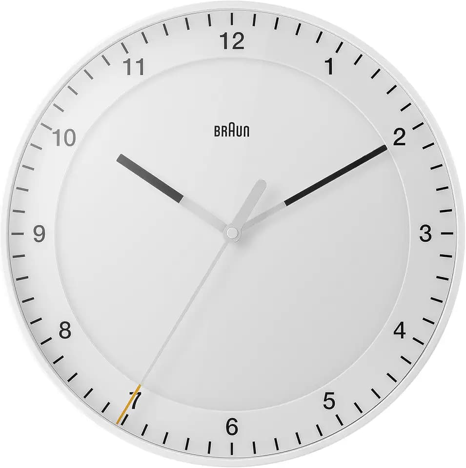 Braun Klassische große analoge Wanduhr leisem Uhrwerk, leicht abzulesendes Zifferblatt, 30cm Durchmesser, weißes Modell BC17W.