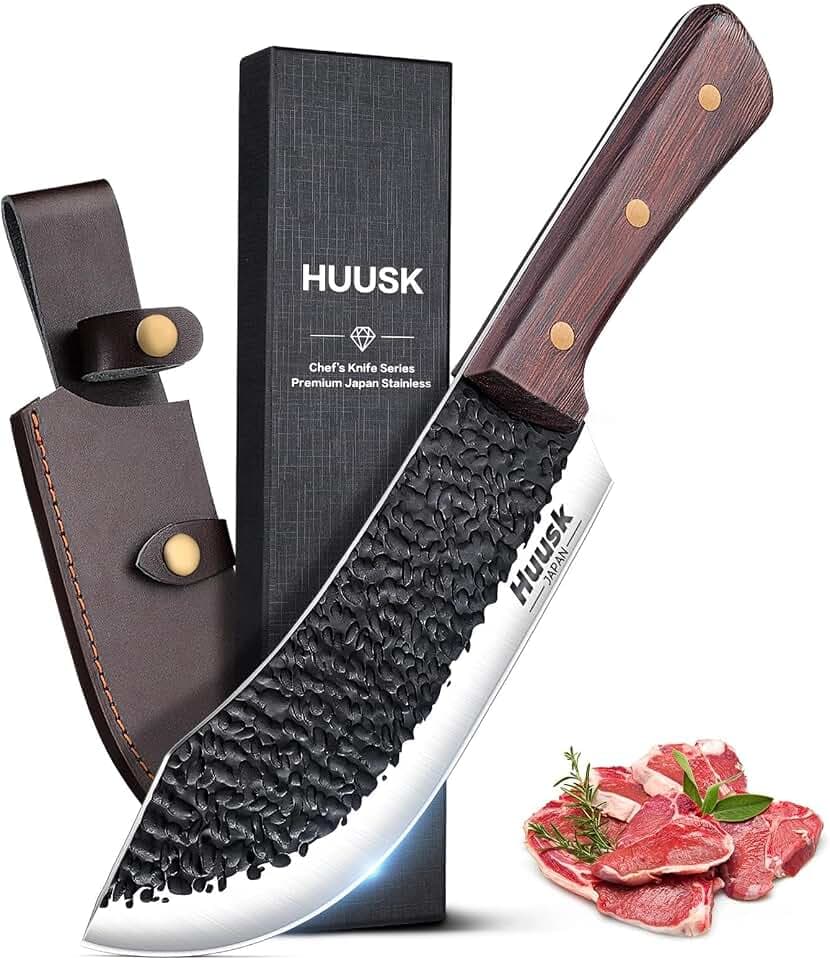 Huusk Butcher Knife for Meat Cutting with Sheath, Cool Gifts for Men
