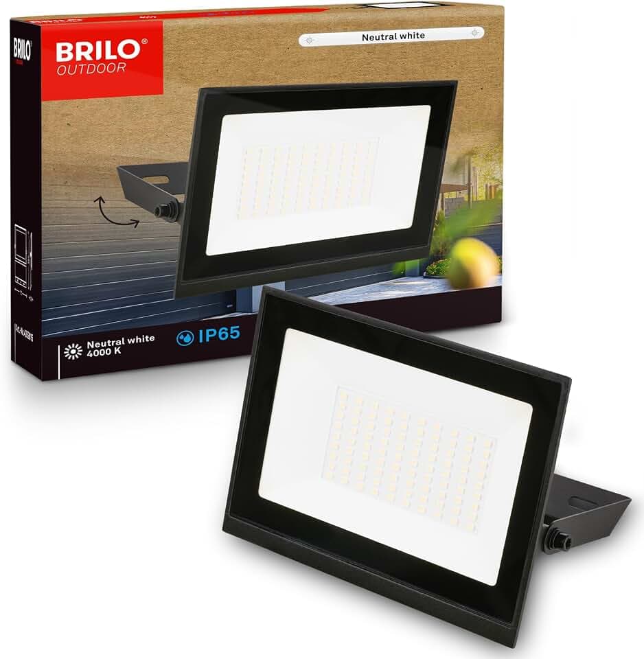 BRILONER - LED Strahler außen, Neutralweißes Licht, 50W 4500lm, Schwenkbar, IP65 Staub- und Strahlwasserschutz, Fluter, Flutlicht, Außenstrahler, Scheinwerfer, Garten, Garage, 17,5x18,5x3 cm, Schwarz