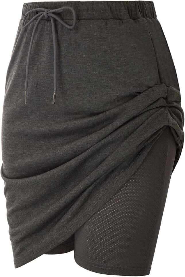 JACK SMITH Women's Stretchy Knee Length Skirts Athletic Skorts for Woman Drawstring Waist with Mesh Shorts Pockets