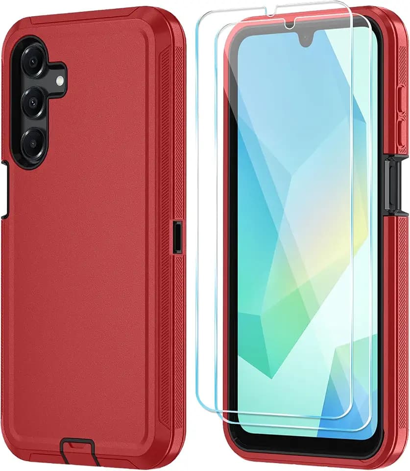 Qinmay for Samsung Galaxy A16 5G Phone Case, 3-Layer Cover, RedBlack