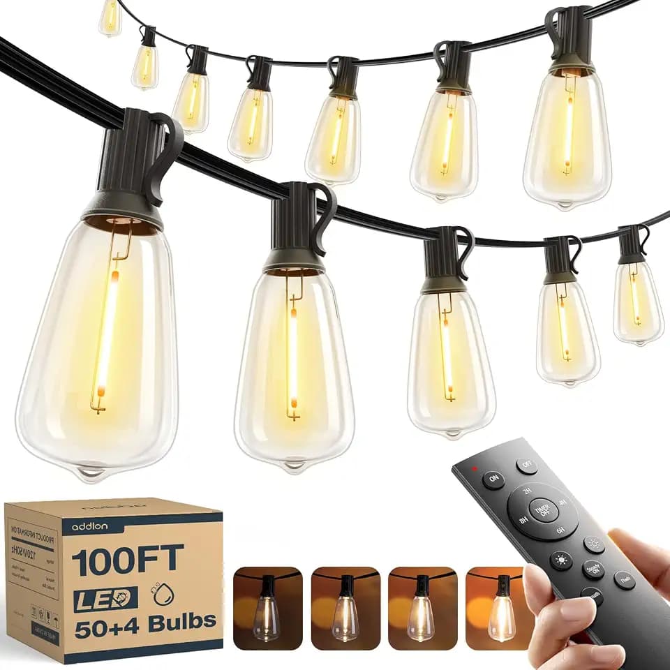 addlon 100FT(50FT*2) Outdoor String Lights ST38 LED with Remote Waterproof