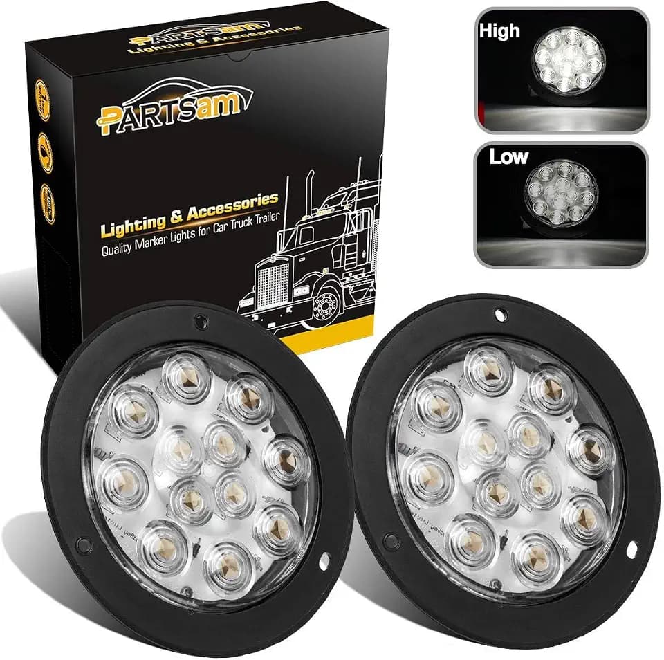 Partsam 2PCS 4" Waterproof Backup Reverse Light Flange Mount 12 LED Truck Trailer RV White