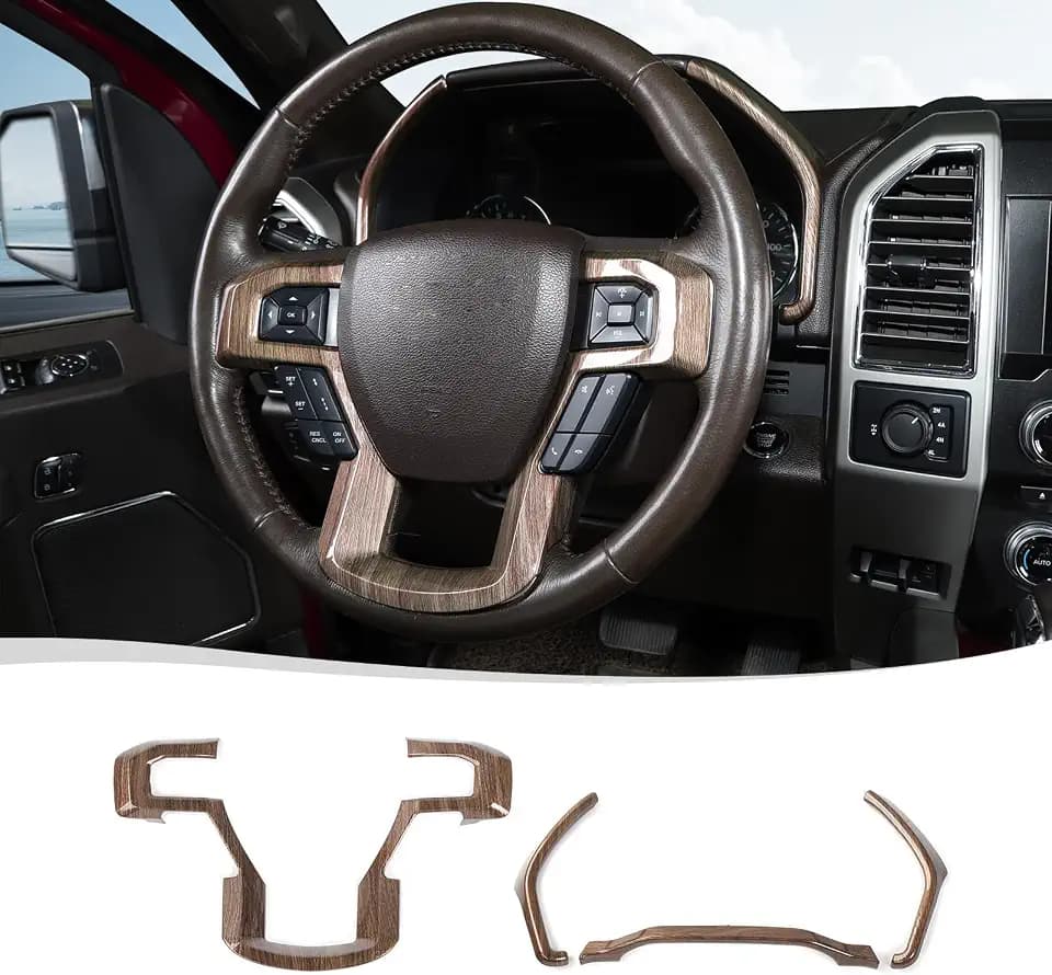 Voodonala Center Steering Wheel Panel Cover with Dash Board Cover Trim Compatible with Ford F150 2015-2020 (4pcs,ABS,Wood)