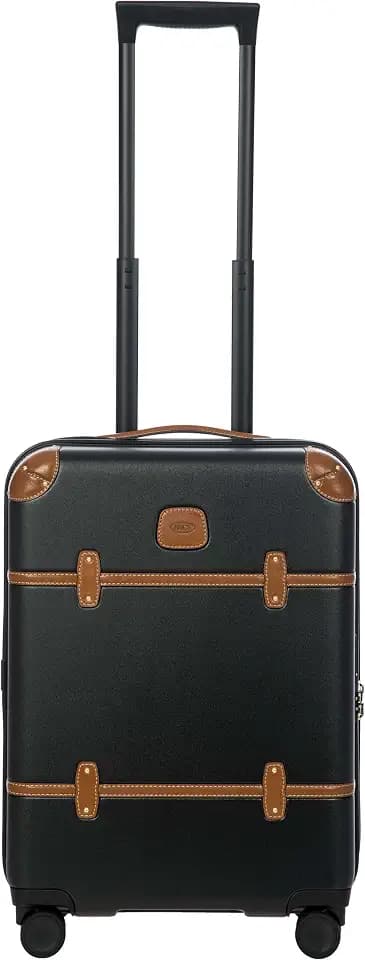 Bric's Bellagio 3.0 Spinner Trunk - Airline Approved Luxury Hardshell Carry On Luggage with Large Wheels,Telescopic Handle, Leather Detailing - Expandable Rolling Suitcase - 21", Black
