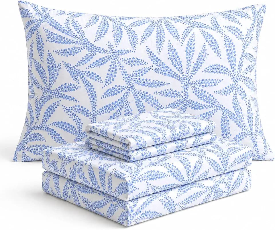 Where The Polka Dots Roam Blue Floral King Sheet Set - Super Soft 4 Piece Breathable Blue Pattern Floral Bedding with Deep Pocket Fitted Sheet Flat Sheet & Pillowcases