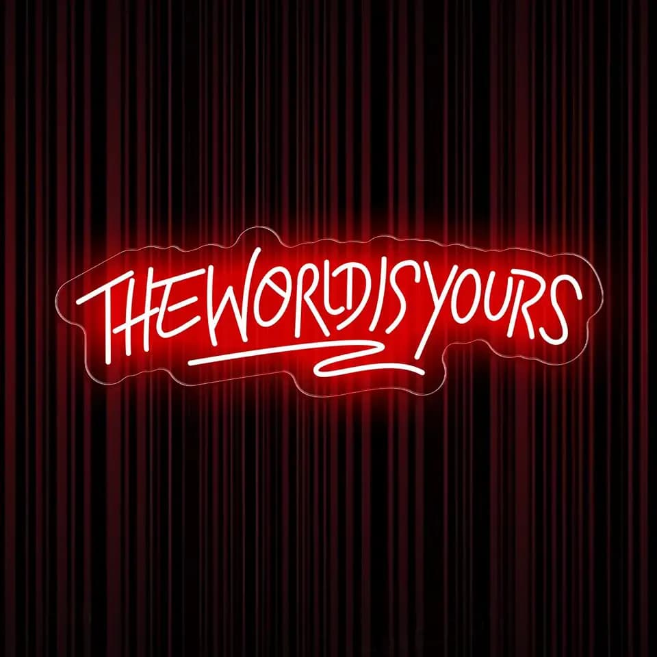 The World is Yours Neon Sign Dimmable World Yours LED Sign for Wall Decor USB Powered Neon Light for Man Cave Home Bar Bistro Club Cafe Wedding Game Room Birthday Gift Graduation Party