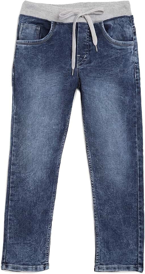 chopper club Jungen Jeans aus hochwertigem, dehnbarem Baumwoll-Denim-Stoff in schmaler Passform und Gerippter Baumwolle an der Taille + elastische Kordelzüge, Halbrib
