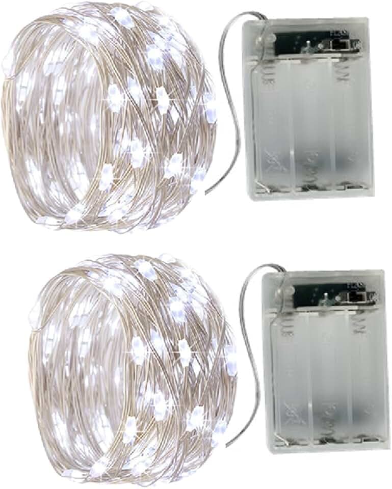 BXROIU 2 x 20er Micro LED Lichterkette AA Batterie betrieb und 2 Programm Auf Silberdraht für Party, Garten, Weihnachten, Halloween, Hochzeit, Beleuchtung Deko(2 metre/6.6 Ft, Kaltesweiß)