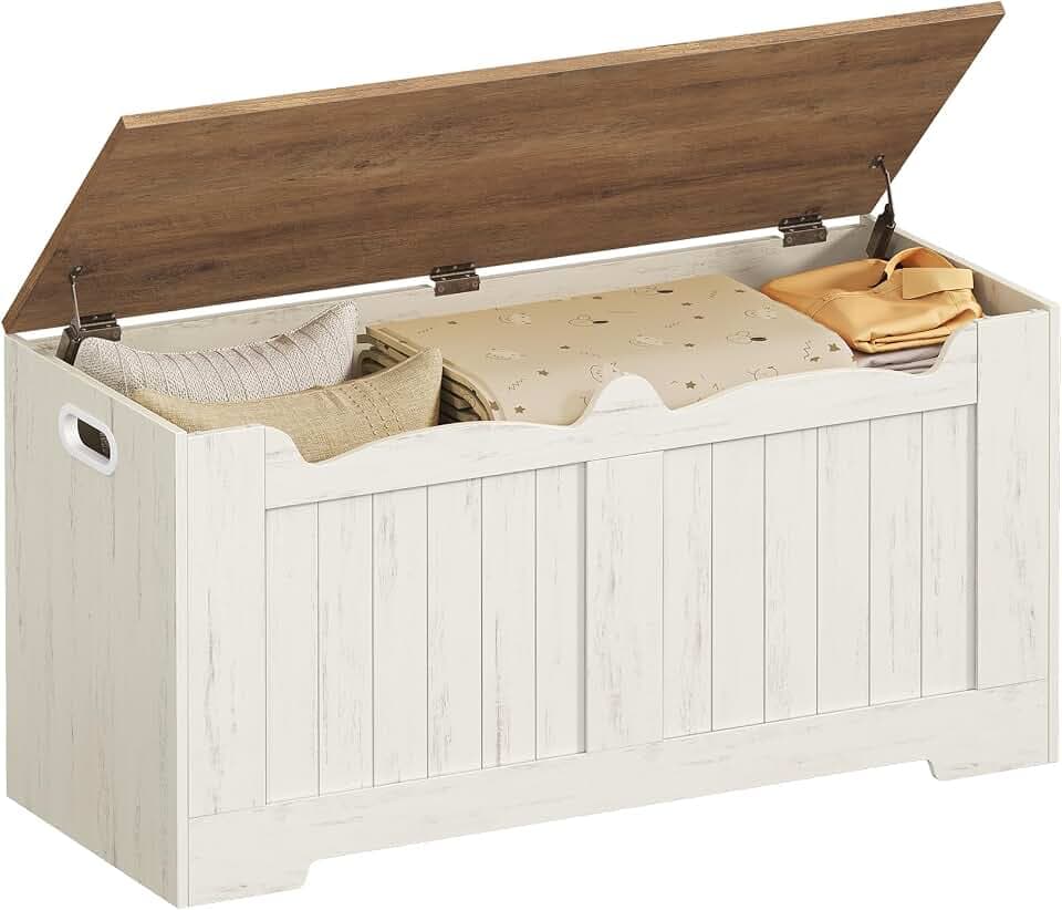 Hzuaneri Truhenbank mit Stauraum, 40 x 100 x 48 cm, Weiß Braun