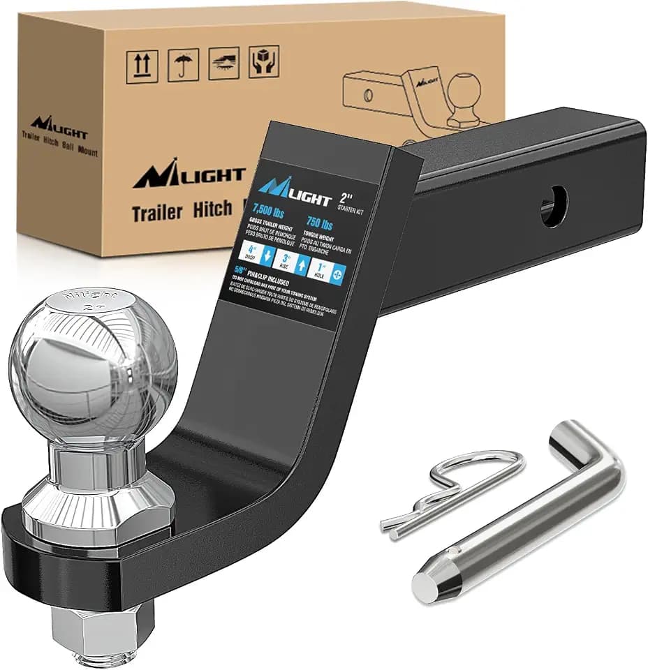 Nilight Trailer Hitch Ball Mount Fits 2" Receiver with 2" Ball 4" Drop