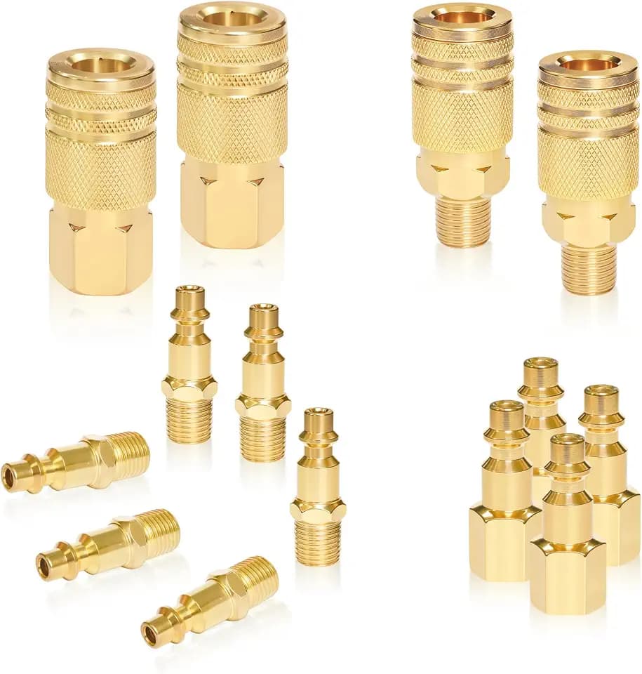 1/4 Air Hose Fittings Quick Connect Brass Air Coupler and Plug Kit, 1/4 NPT Air Tool Fittings 1/4" Air Compressor Accessories & Attachments, Air Compressor Fittings Kit, 14 Count