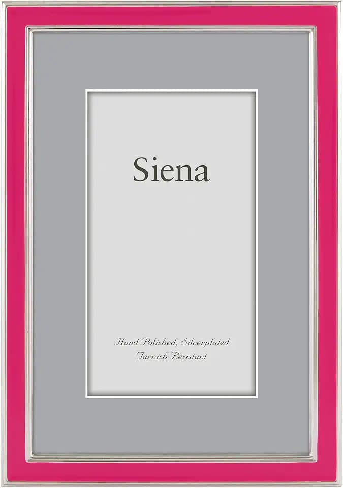 Siena Silver & Enamel Picture Frame, Tarnish Resistant Finish, Perfect Photo Frame for any End Table, Credenza, Shelf, or Nightstand, Silver Trim, Hot Pink, 4x6