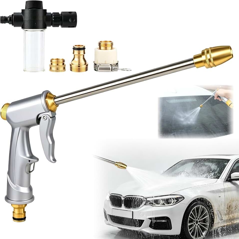 Brass High Pressure Washer Nozzle, Long Nozzle Garden Hose Attachment, Heavy Duty Water Spray Jet for Patio, Car Washing, Garden Cleaning, Outdoor Use & Pet Shower(1set)
