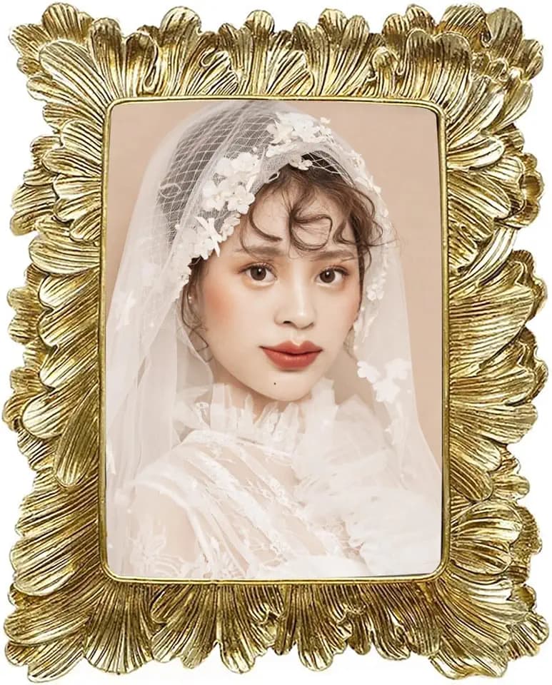 Fotorahmen Vintage Antik 10x15cm Bilderrahmen Blattform Harz Bilderrahmen für Hoch-&Querformat Tischdisplay Kreative Europäische Fotorahmen Home Decor, mit Hochauflösendes Glas (Gold)