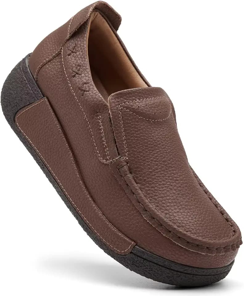 Women's Platform Leather Loafer Dress Walking Slip-On Comfort Chunky Work Shoes