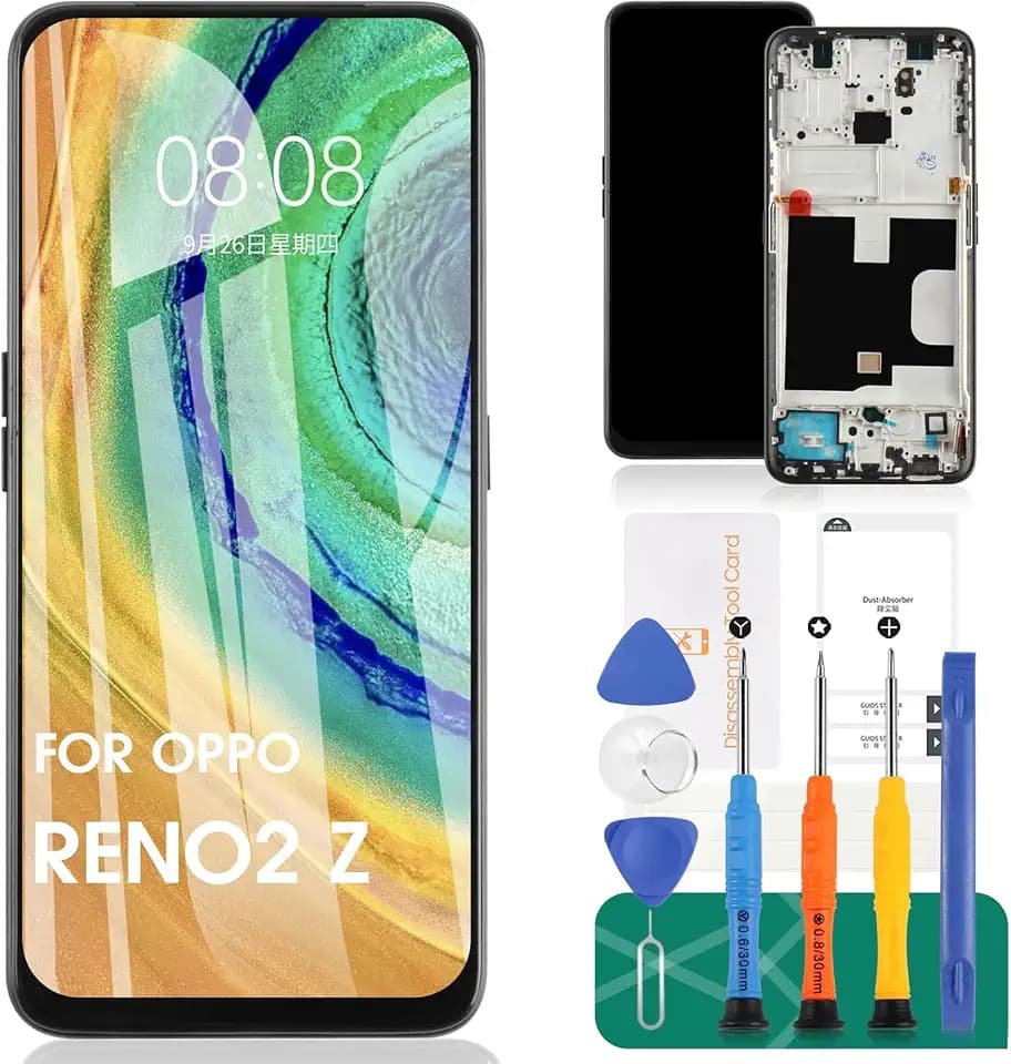 Incell Ersatz-Touch-Digitizer für Reno2 Z LCD-Display, Reparatur-Set mit Rahmen, keine Fingerabdruckerkennung (schwarz)