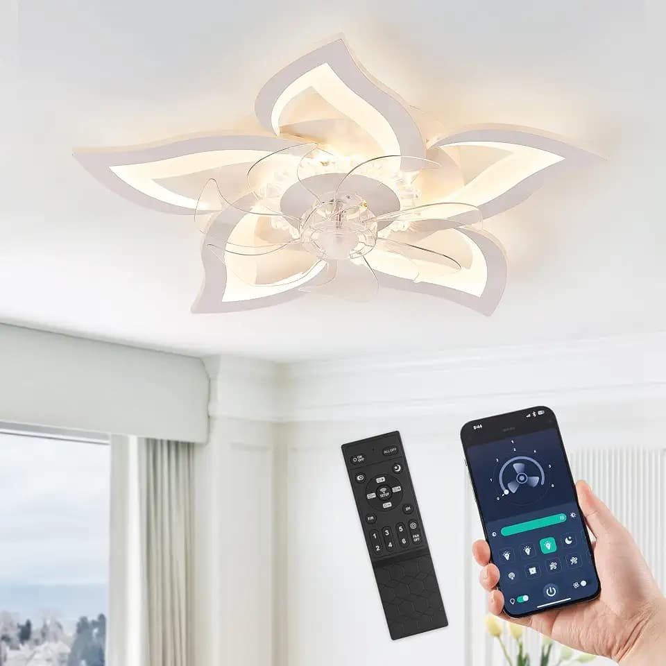 LEDIARY Flower Fandalier Ceiling Fan with Light, Modern Low Profile Small