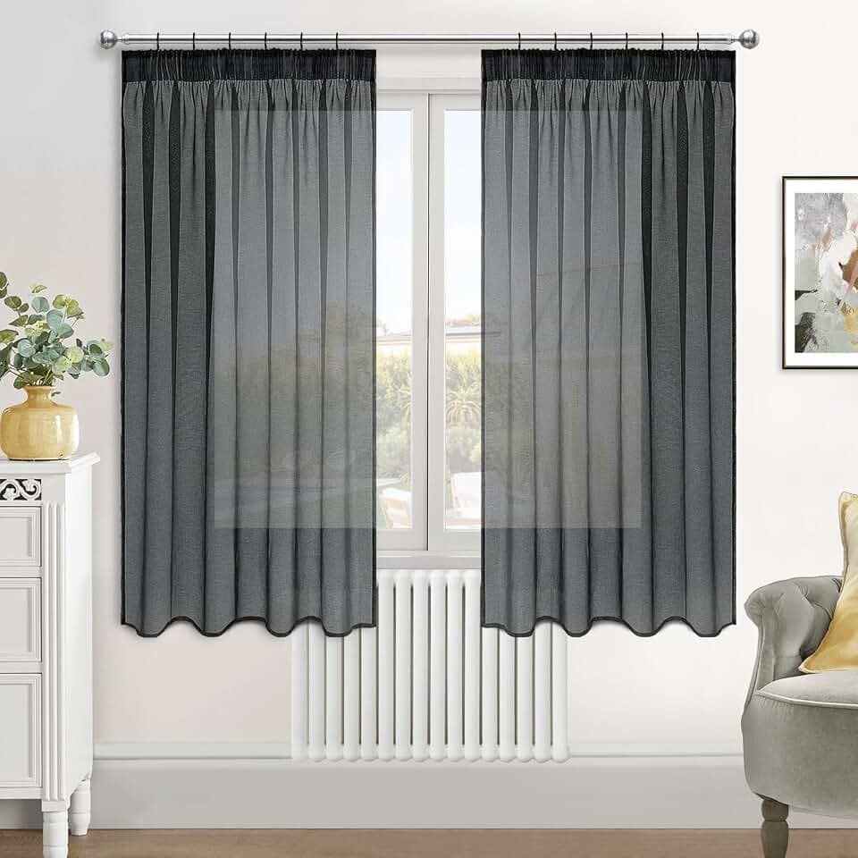 MRTREES Vorhang anthrazit, vorhänge kräuselband 160 cm hoch halbtransparent, gardinen Wohnzimmer modern 2er Set kurz 140 cm breit Schlafzimmer Elegant exquisit
