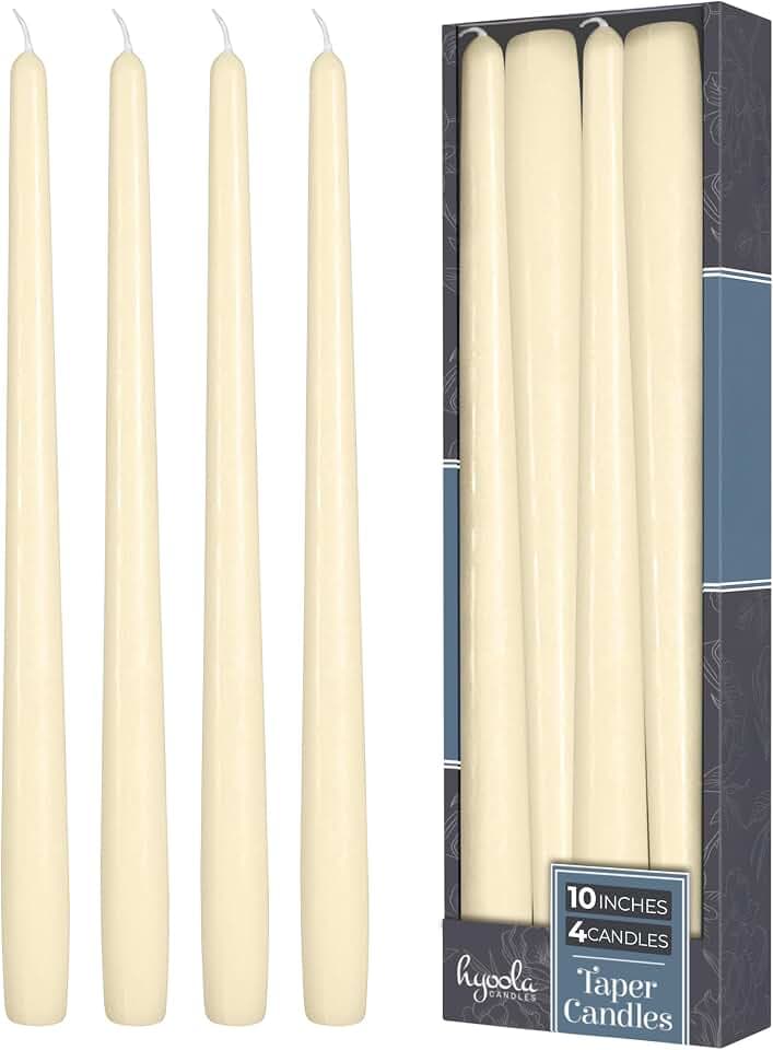 Hyoola Tall Taper Candles - 10 Inch Wool White Unscented Dripless Taper Candles - 8 Hour Burn Time - 4 Pack