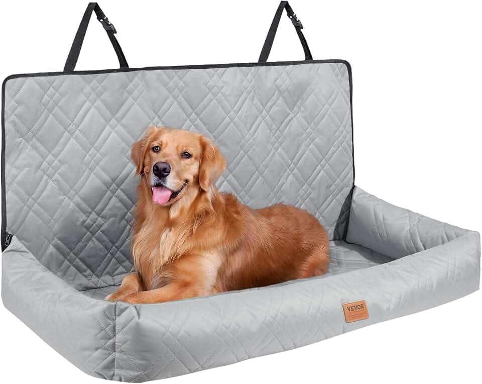 VEVOR Hunde Autositz 1270 x 500 x 560 mm, Haustierautositz mit ansteckbarer Sicherheitsleine, Füllung aus PP-Baumwolle, Rücksitz für mittelgroße und große Hunde bis 45 kg, Grau