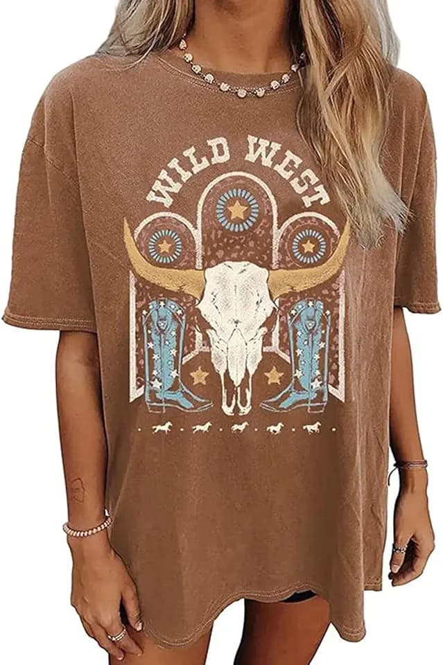 Women's Western Cowboy Cowgirl Shirts Vintage Rodeo Graphic Tops Short Sleeve Country Music Oversized Plus Size tee