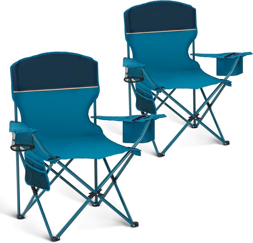 HIGH POINT SPORTS Campingstuhl Faltbar 2er Set bis 102kg Campingsessel Klappstuhl mit Getränkehaltern Faltstuhl Camping Angelstuhl Klappbar mit Armlehnen Outdoorstuhl