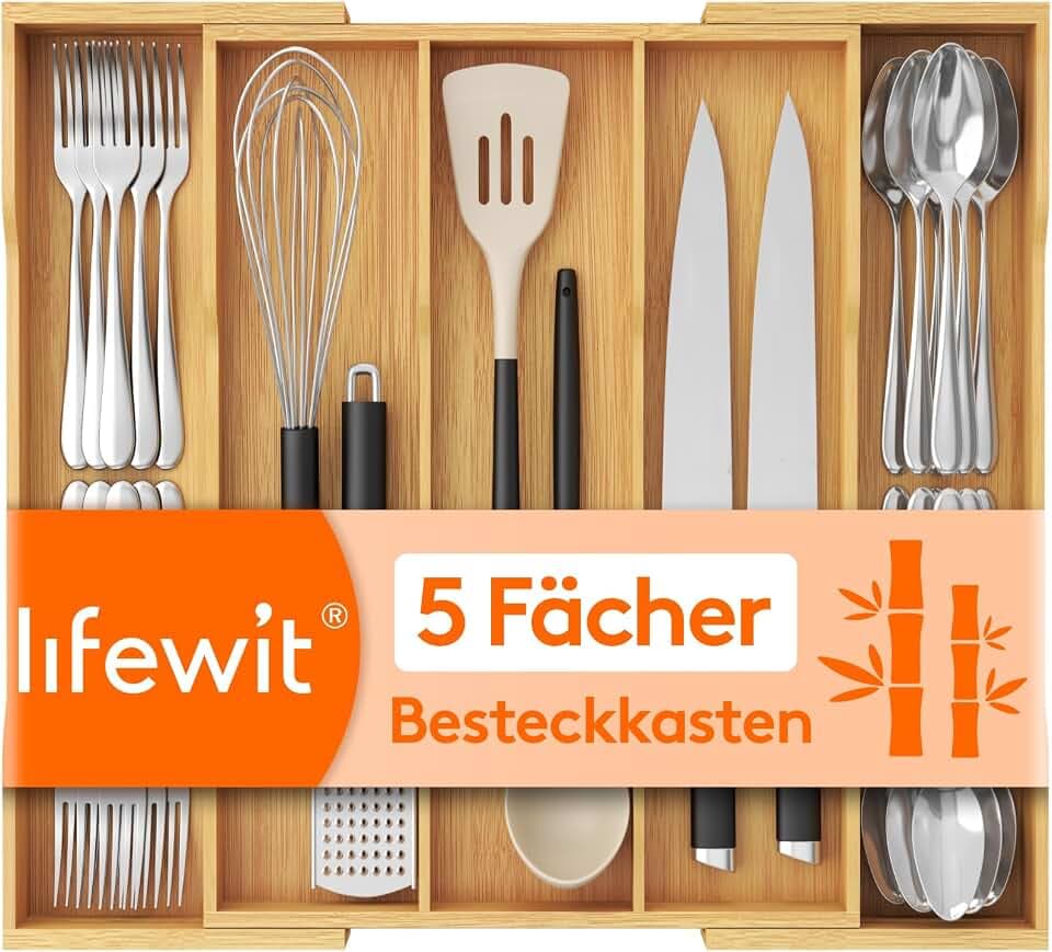 Lifewit Besteckkasten für Schubladen, Bambus Besteckeinsätze für die Küche