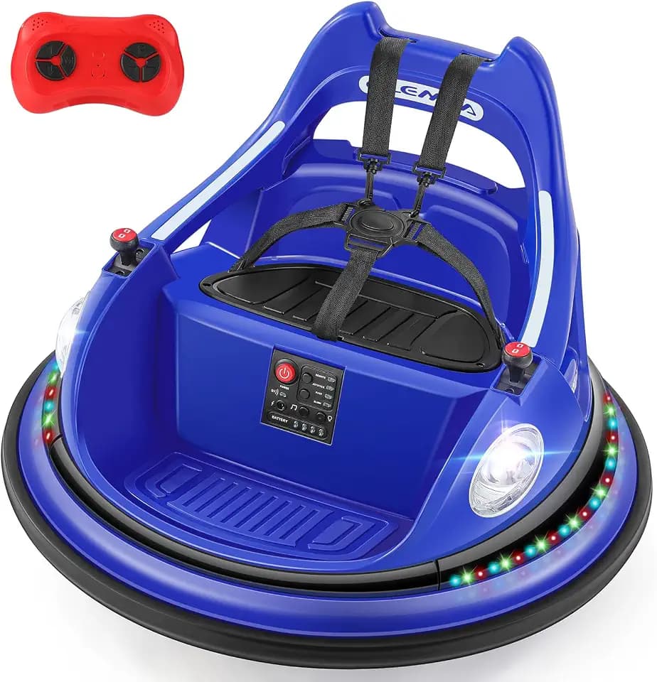 ELEMARA Bumper Car, 1.9MPH Max, 12V Electric Car for Kids W/Parent Remote, Bluetooth Ride on Toys, Ride on Car W/2-Speed, 2 Driving Mode, 360°Spin, Music,5 Lighting Mode, DIY Stickers, Blue