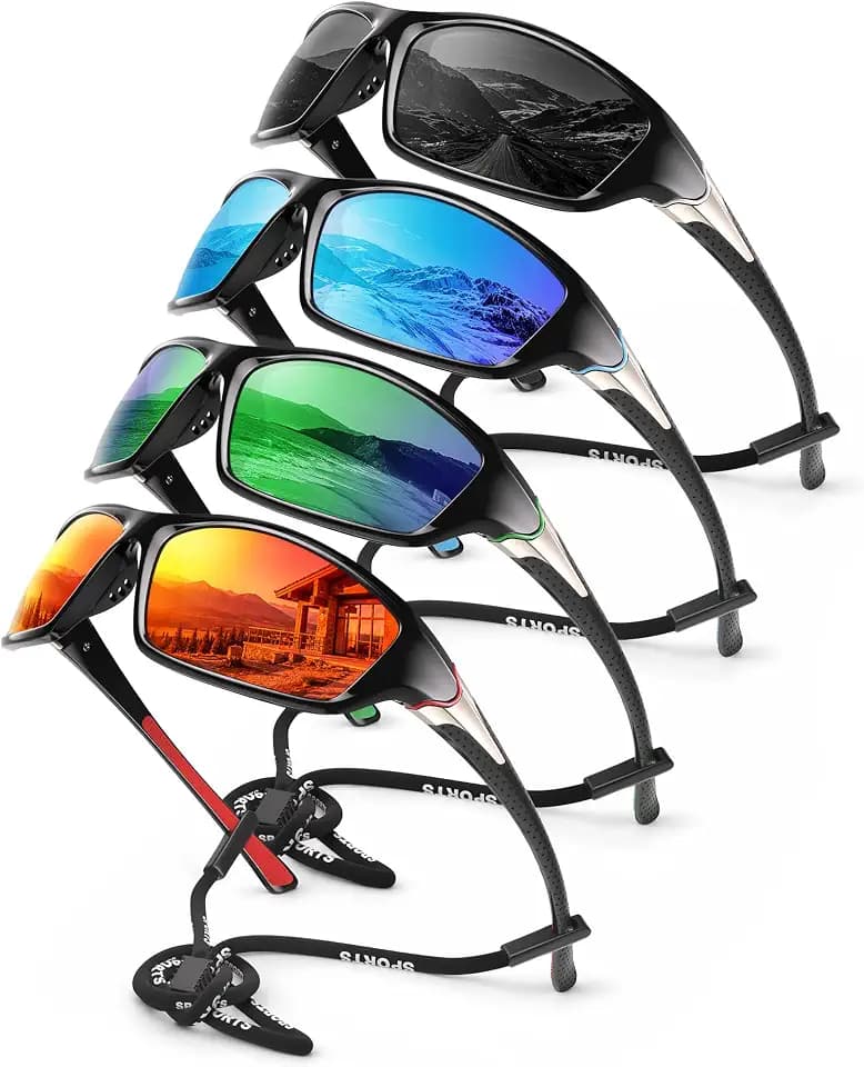 Polarized Sports Sunglasses for Men - Wrap Around Mens Sunglasses UV Protection for Fishing Cycling Driving