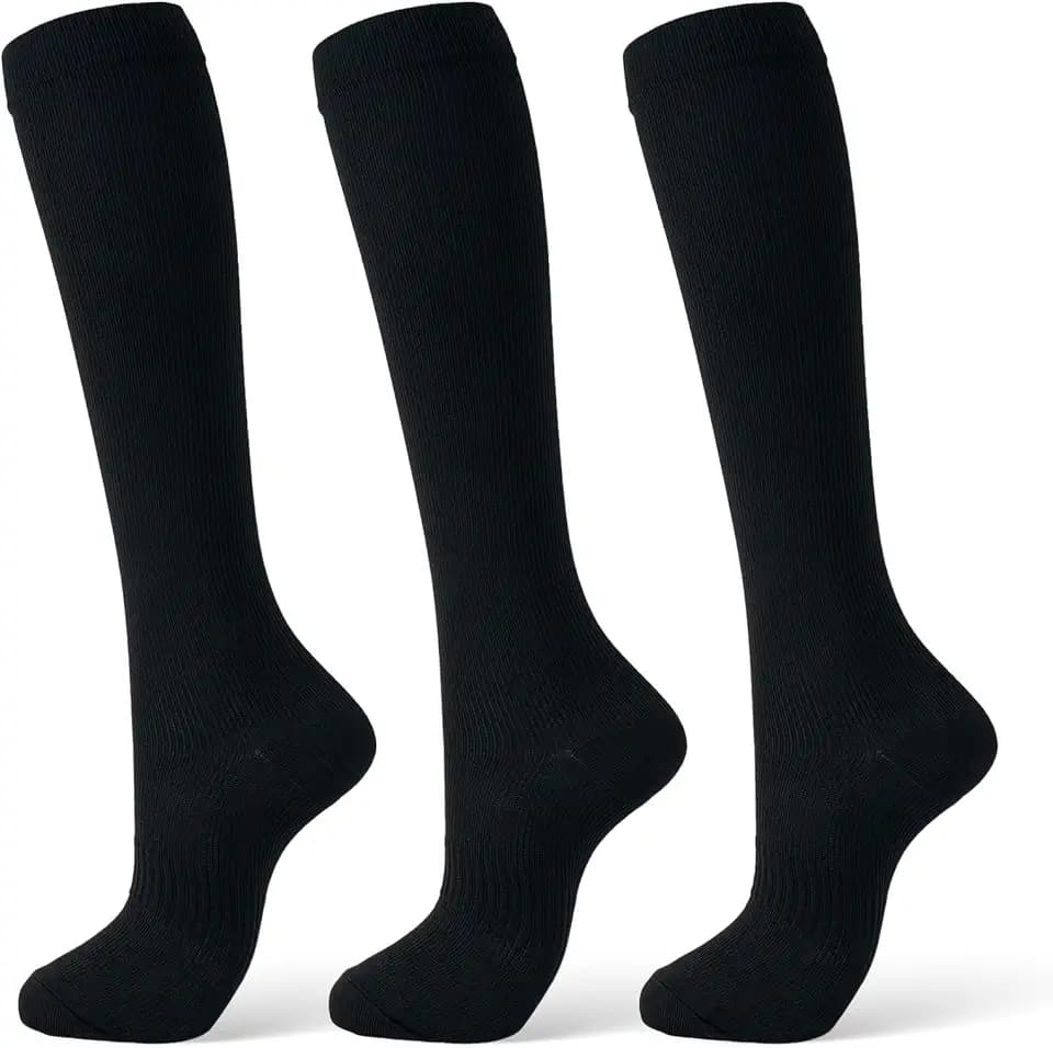 Compression Socks for Women & Men 15-20 mmHg, Knee High, 3 Pairs