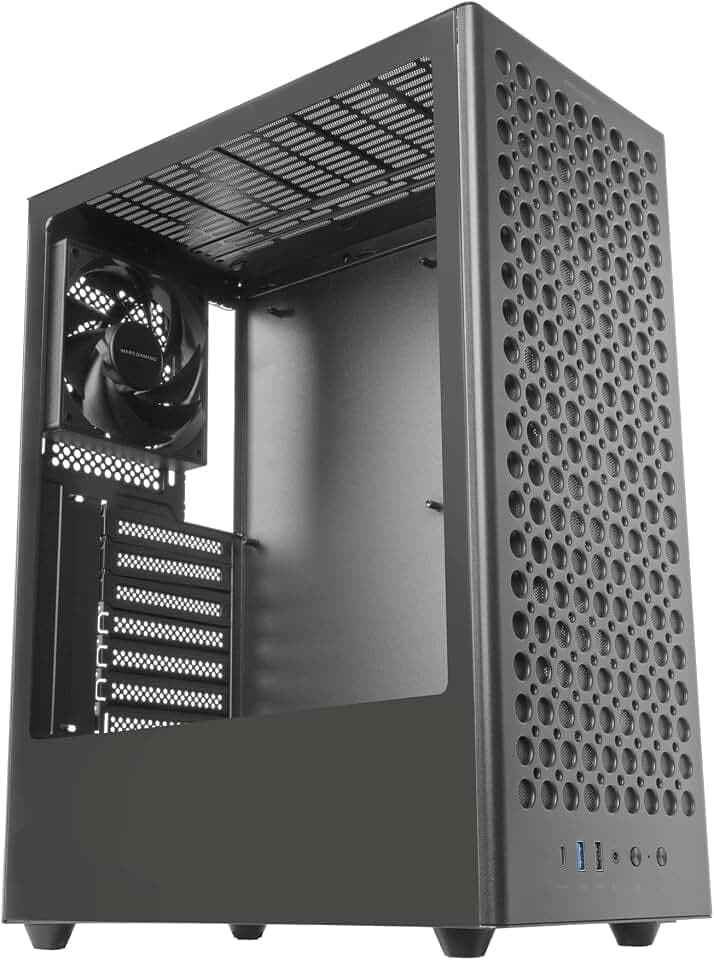Mars Gaming MC-T800, ATX Gaming-Gehäuse, 4X Ultrasilent FDB 120mm Lüfter, Airdot Mesh Frontpanel, Seitenfenster aus Gehärtetem Glas, Mid-Tower PC mit CableHatch System, USB-C, Schwarz