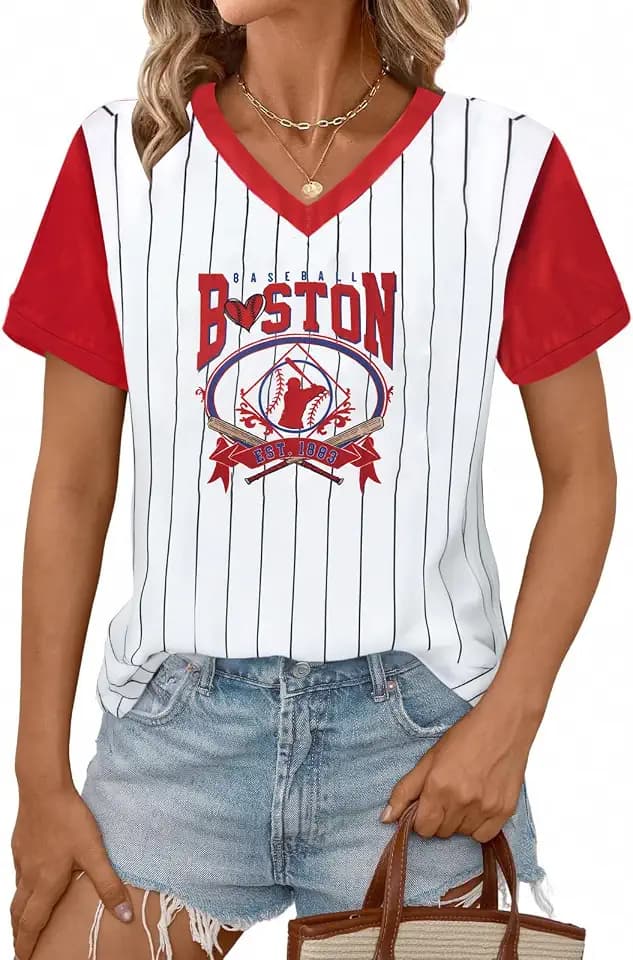 Baseball Jersey Women Baseball Player T Shirt Game Day Fan Graphic Tee Funny Stripe Jersey V Neck Short Sleeve Tops