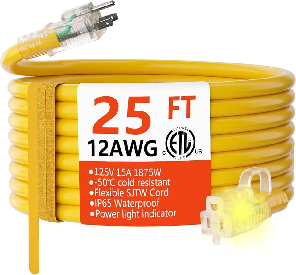 HUANCHAIN 12 Gauge Heavy Duty Outdoor Extension Cord 25 FT Waterproof