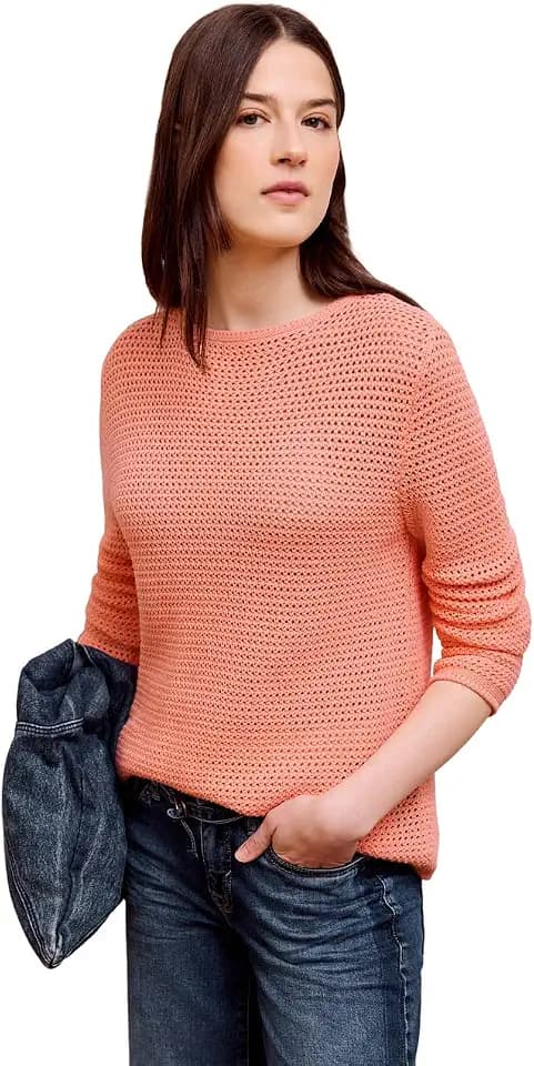 Street One Studio Damen Pullover mit Boatneck und Lochmuster
