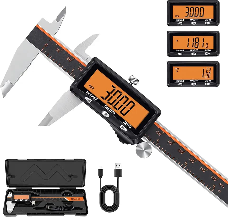 HARDELL Digital Caliper 6 Inch with Orange LCD, USB-C Calipers, Non-Backlit