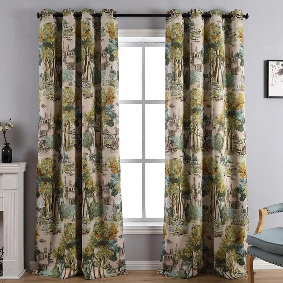 Kotile Vintage Blackout Curtains Printed Forest Castle 52x95 Inch, 2 Panels